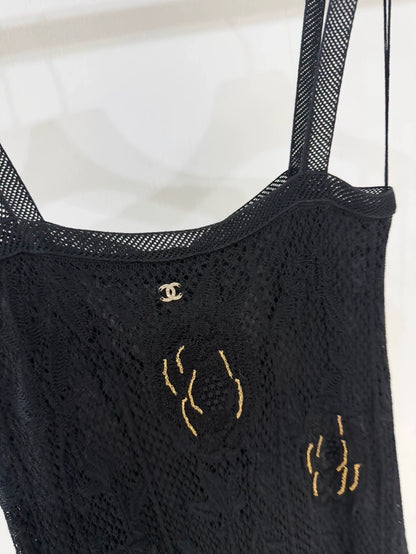 Chanel 26C Black Camellia Knit Dress