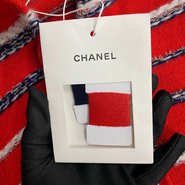 Chanel 20S red and white striped cashmere cardigan
