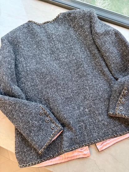 Chanel 19b grey wool jacket