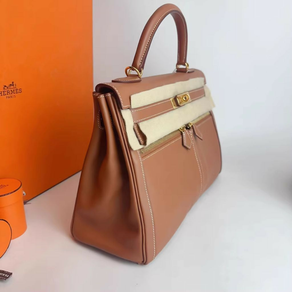 Hermès Kelly Lakis 32 Gold-Brown Swift Leather with Gold Buckle (3)