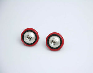 Chanel Vintage 96P Resin Imitation Pearl Red Round Clip-on Earrings