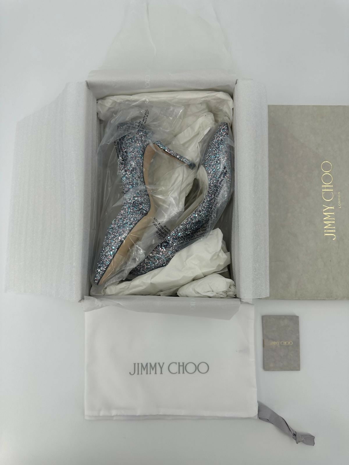Jimmy Choo Romy Light Blue Multicolour Glitter Pumps Size 38.5
