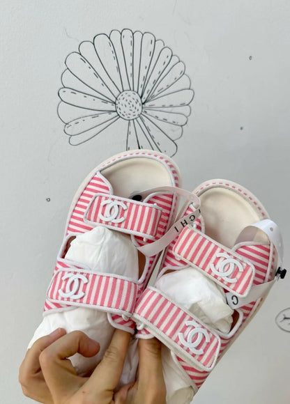Chanel pink striped sandals
