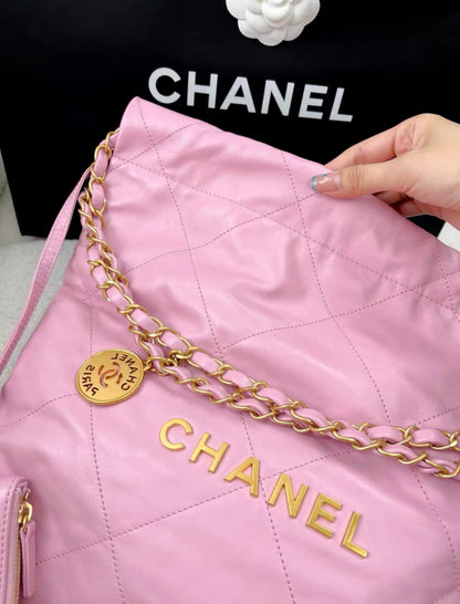 Chanel 22bag pink leather gold hardware