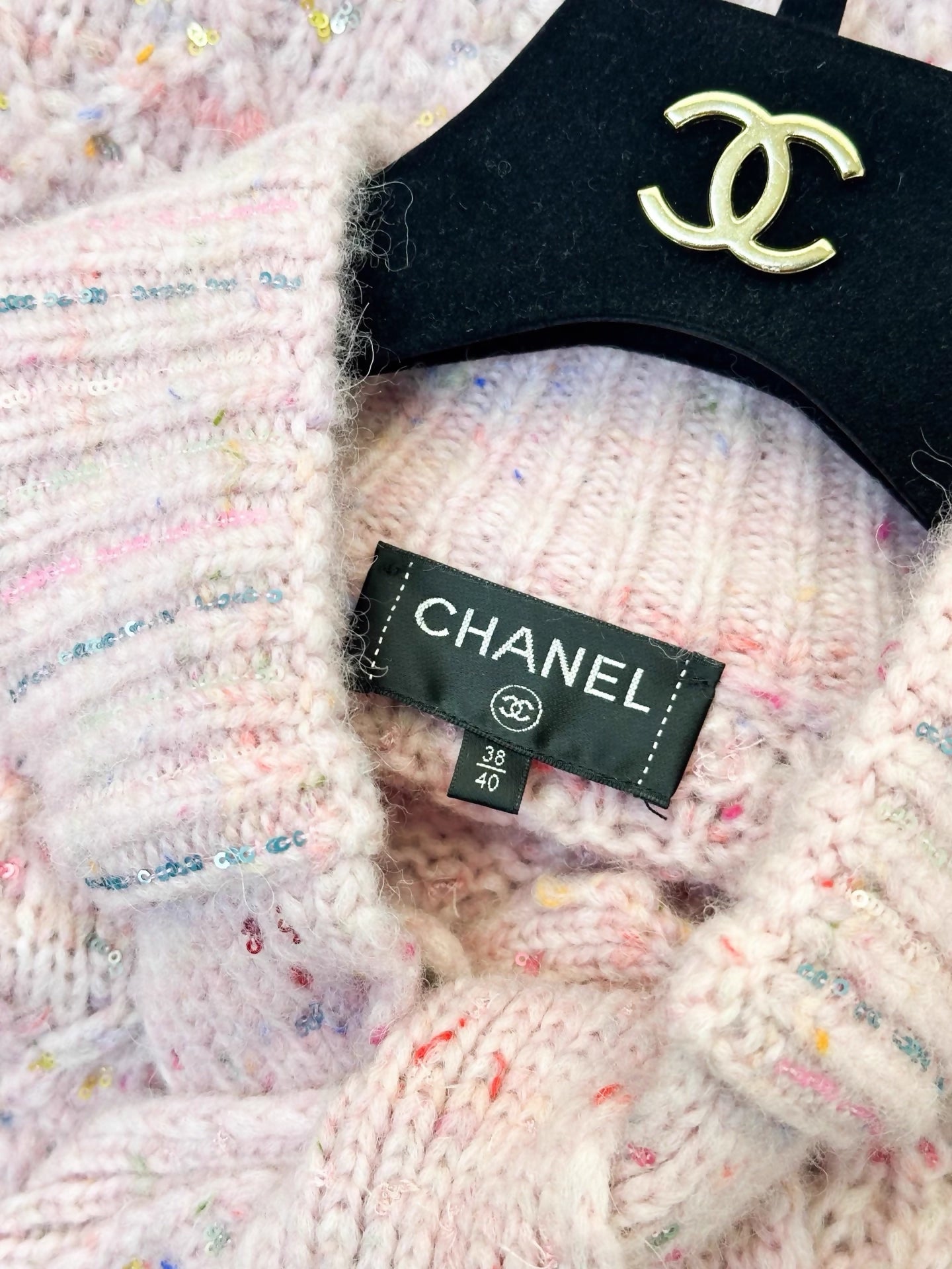 Chanel 17A colourful sequined quilted pink mixed-color cashmere knit cape coat