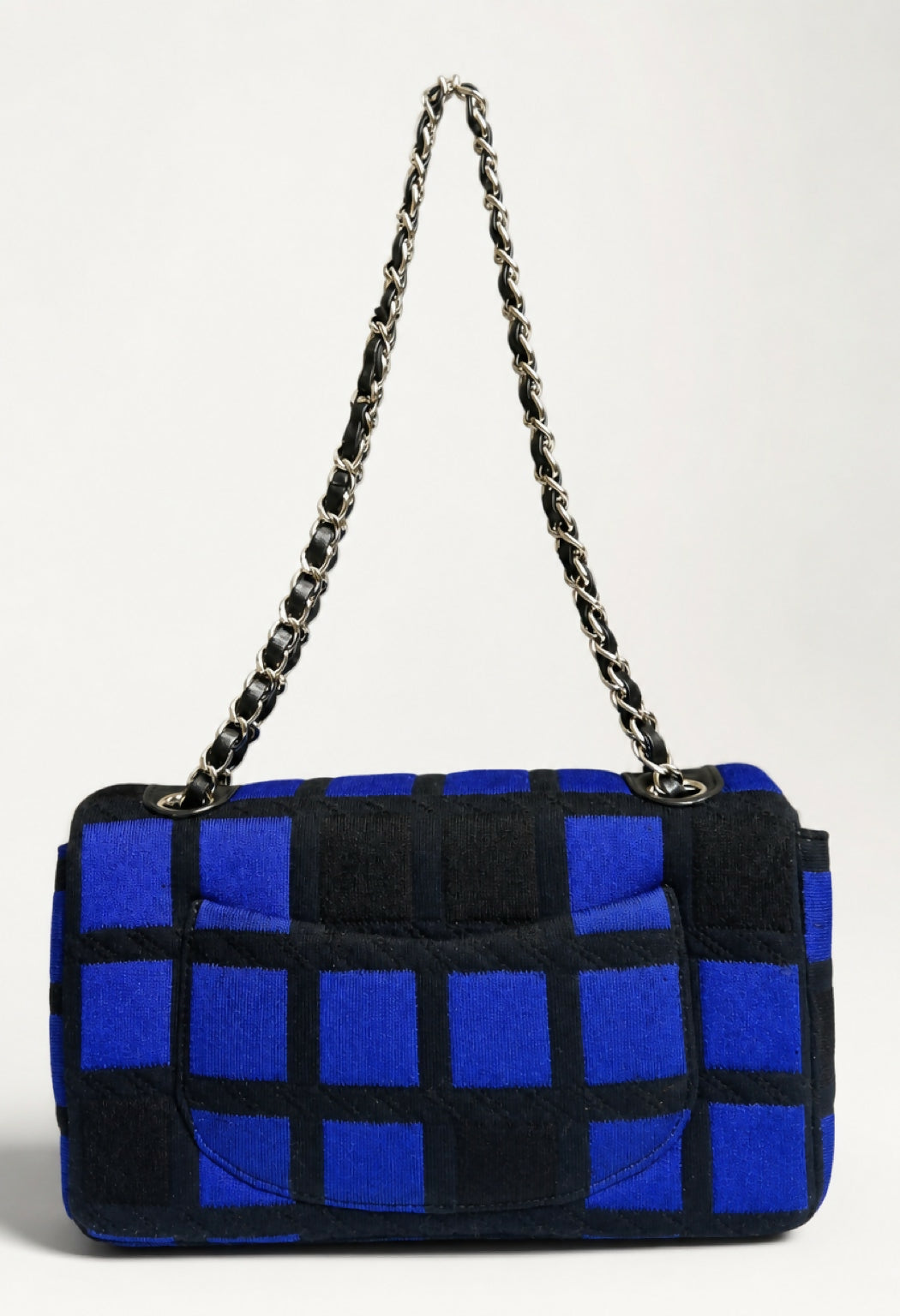 Chanel 13P Runway Blue Black Jersey Classic Medium Single Flap Bag SHW
