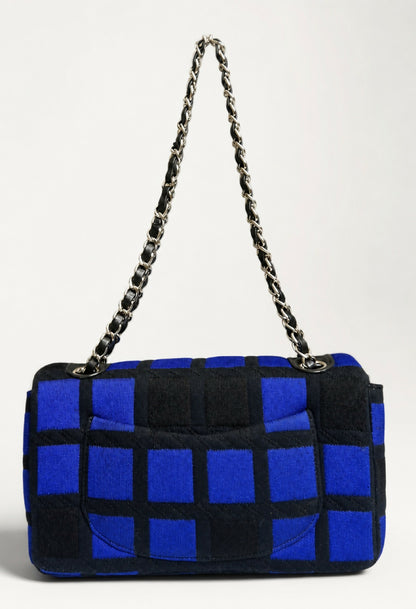 Chanel 13P Runway Blue Black Jersey Classic Medium Single Flap Bag SHW