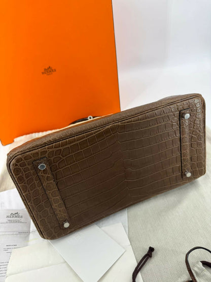 Hermès Birkin 35 Gris Éléphant Matte Niloticus Crocodile with Palladium hardware
