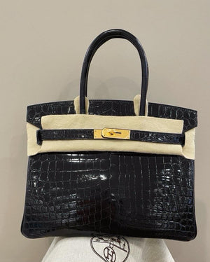 Hermes Birkin 30 Black Shiny Niloticus Gold hardware