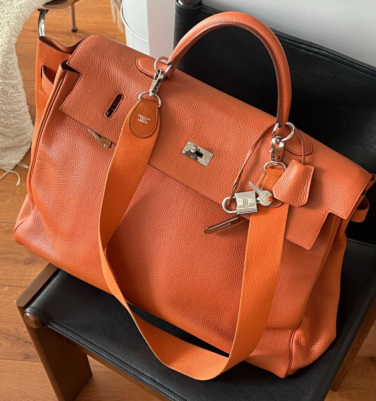 Hermes Kelly 50 Voyage Orange Togo Palladium hardware