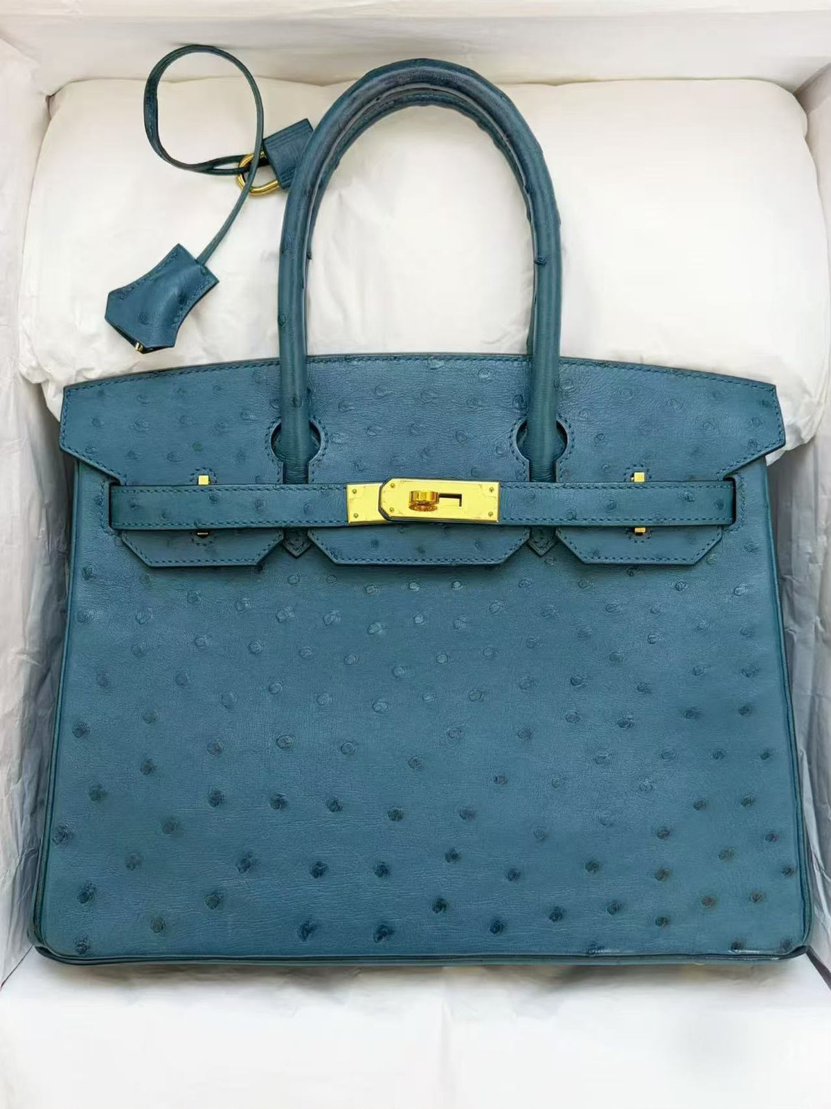 Hermes Birkin 30 turquoise ostrich gold hardware