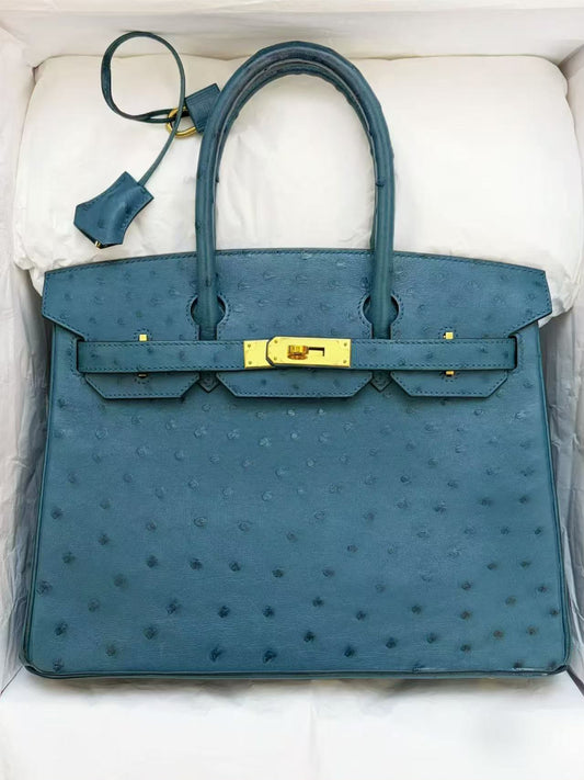 Hermes Birkin 30 turquoise ostrich gold hardware