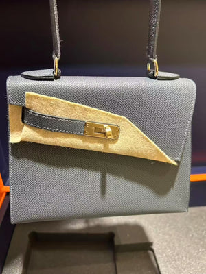 Hermes Kelly En Desordre Gris Misty Epsom Gold hardware