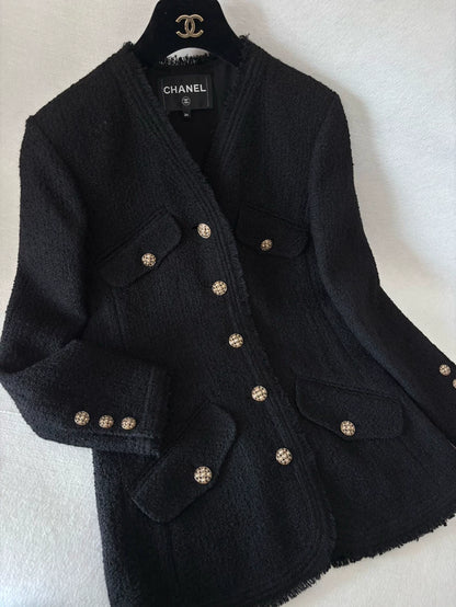 Chanel 20A Black Tweed Mid-Length Coat