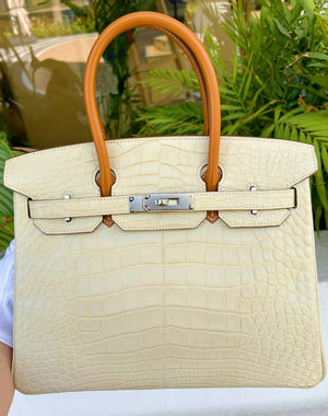 Hermes Birkin 30 vanilla matte alligator butler handle palladium hardware