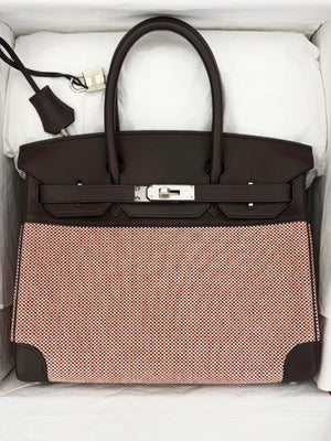 Hermes Birkin 30 quadrille toile in rouge sellier palladium hardware