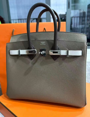 Hermes Birkin 25 Tricolor Etoupe / Ecorce / Gris Pale Epsom Palladium hardware