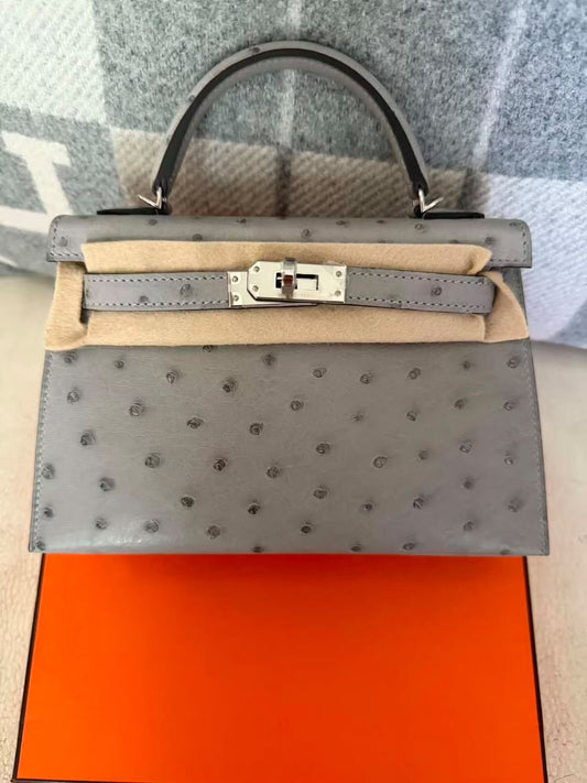 Hermes Mini Kelly 20 Mouette Ostrich Palladium hardware