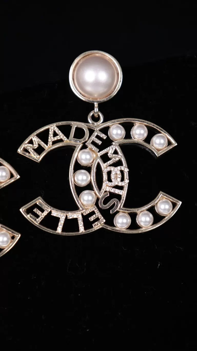 Chanel 22P Pearl Rhinestone CC Earrings