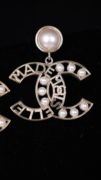 Chanel 22P Pearl Rhinestone CC Earrings