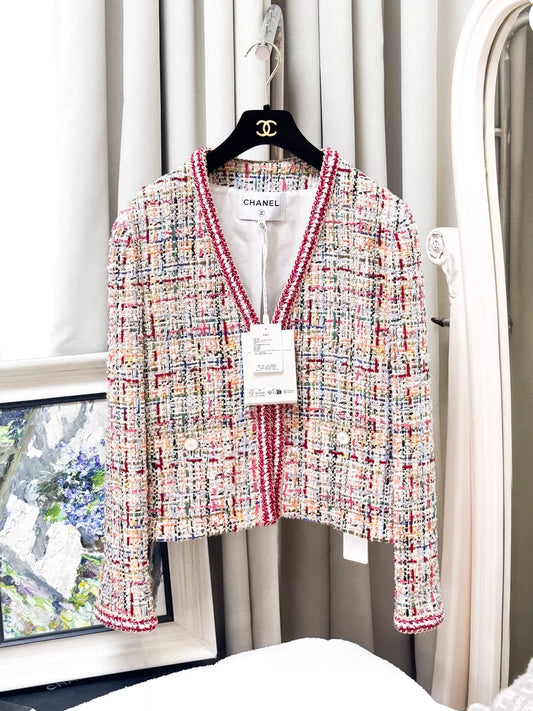 Chanel 26P pink multicoloured jacket and skirt