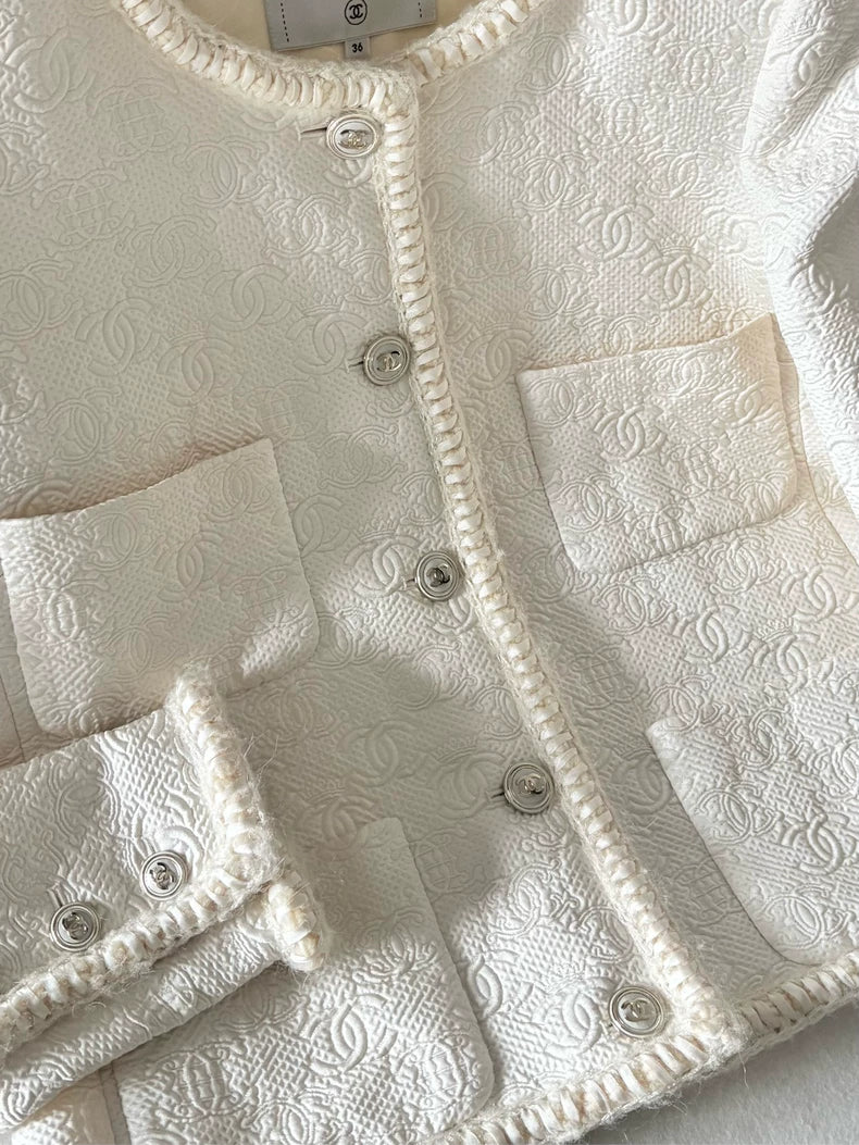 Chanel 21A White Castle Embossed Jacket