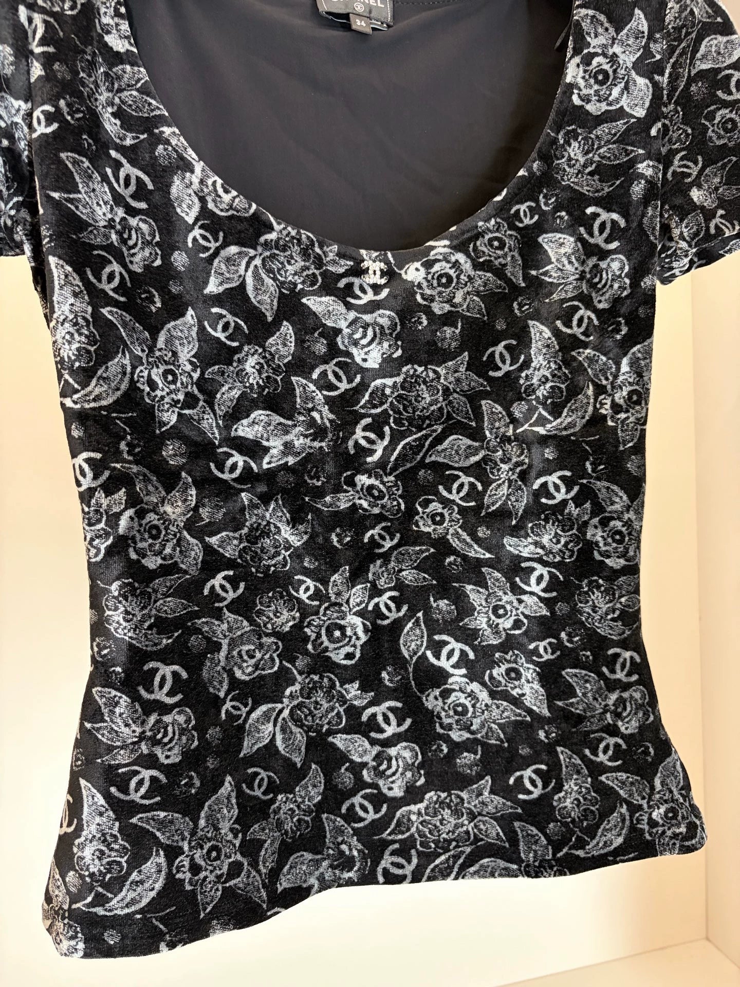 Chanel 24B Black Velvet T-Shirt