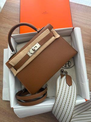 Hermes Mini Kelly 20 Alezan Epsom Palladium hardware