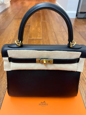 Hermes Kelly 25 Black Veau Cherie Gold hardware