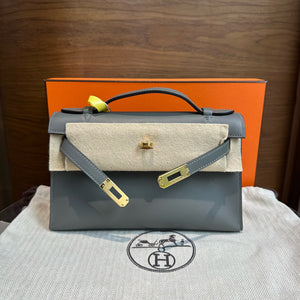 Hermes Kelly pochette Gris Meyer Swift Gold hardware