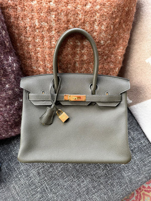 Hermes Birkin 30 vert de Gris Togo gold hardware