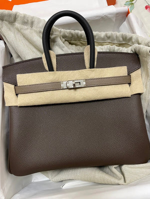 Hermes Birkin 25 Tricolor Ecorce/Etoupe/Black Epsom Palladium hardware