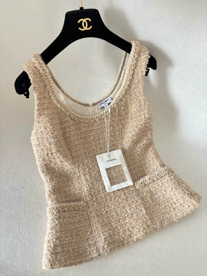 Chanel 24B Oatmeal Tweed Vest