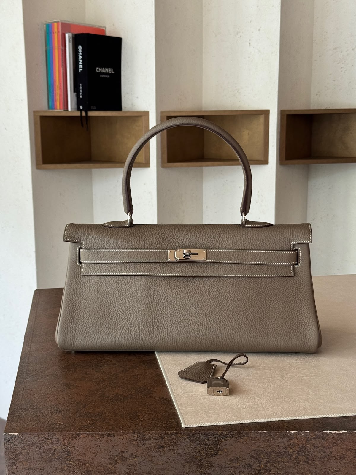 Hermes Kelly Shoulder Etoupe TC Palladium hardware
