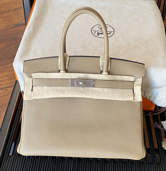 Hermes Birkin 30 Beige Marfa Togo Palladium hardware