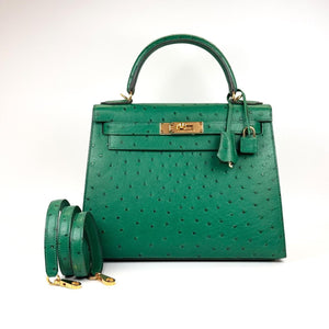 Hermes Kelly 28 Vert Vertigo Ostrich gold hardware