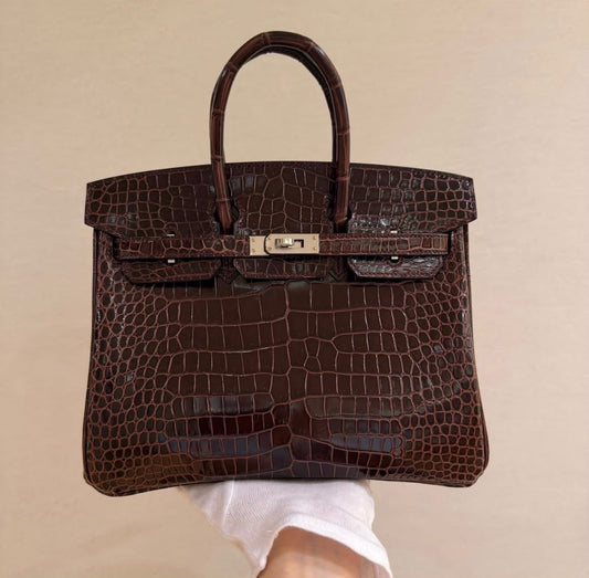 Hermes Birkin 25 Rouge Sellier Shiny Porosus Palladium hardware