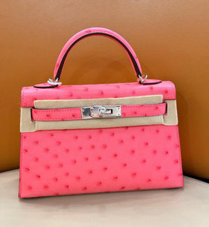 Hermes mini Kelly 20 azalea ostrich palladium hardware