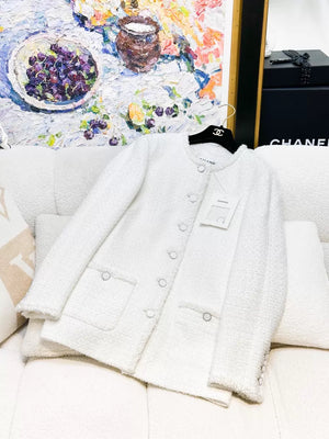 Chanel 25S white tweed coat