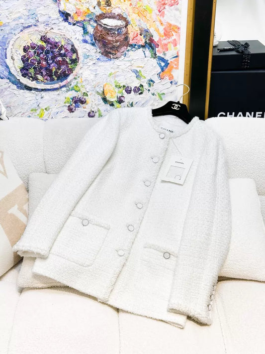 Chanel 25S white tweed coat