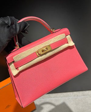 Hermes Mini Kelly 20 Rose Lipstick Chevre Gold hardware