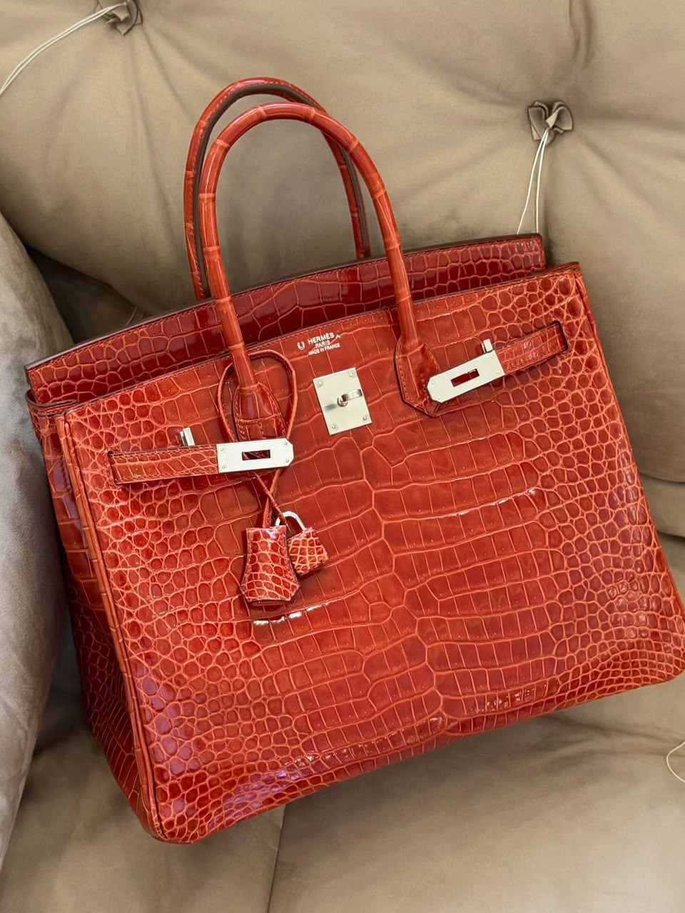 Hermes Birkin 35 Sanguine Shiny Porosus Palladium hardware