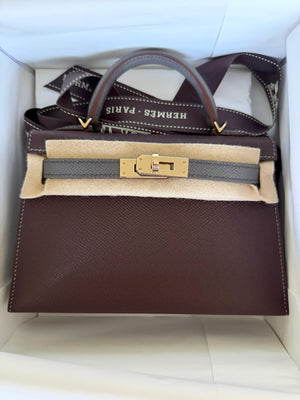 Hermes mini Kelly 20 HSS Rouge H/Gris Meyer Epsom Permabrass hardware