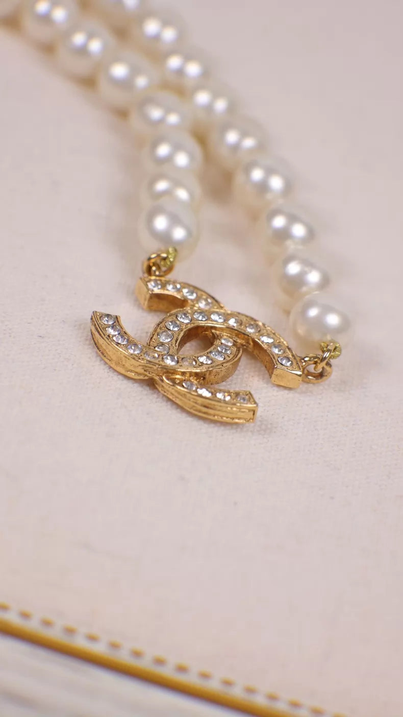 Chanel Pearl CC Rhinestone Choker Necklace