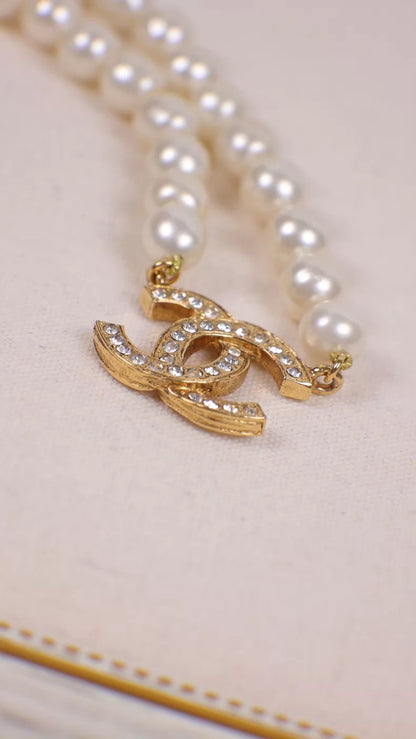 Chanel Pearl CC Rhinestone Choker Necklace