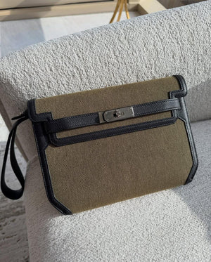 Hermes Kelly Depeches Black Togo / Toile  Palladium hardware