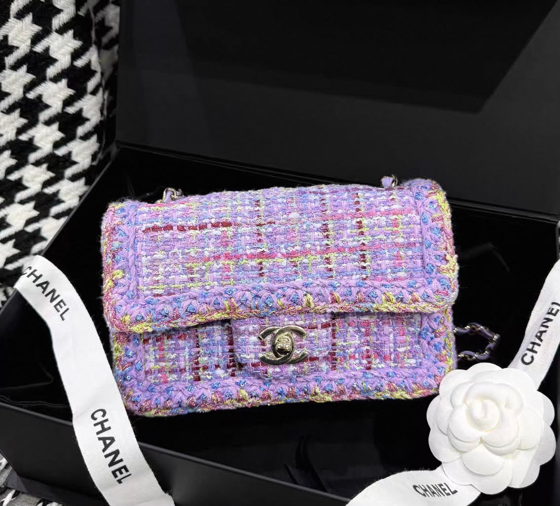 Chanel Mini limited edition purple/yellow/pink Tweed Gold hardware