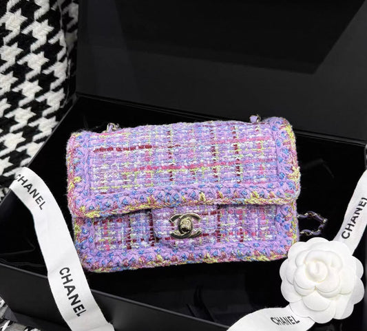 Chanel Mini limited edition purple/yellow/pink Tweed Gold hardware