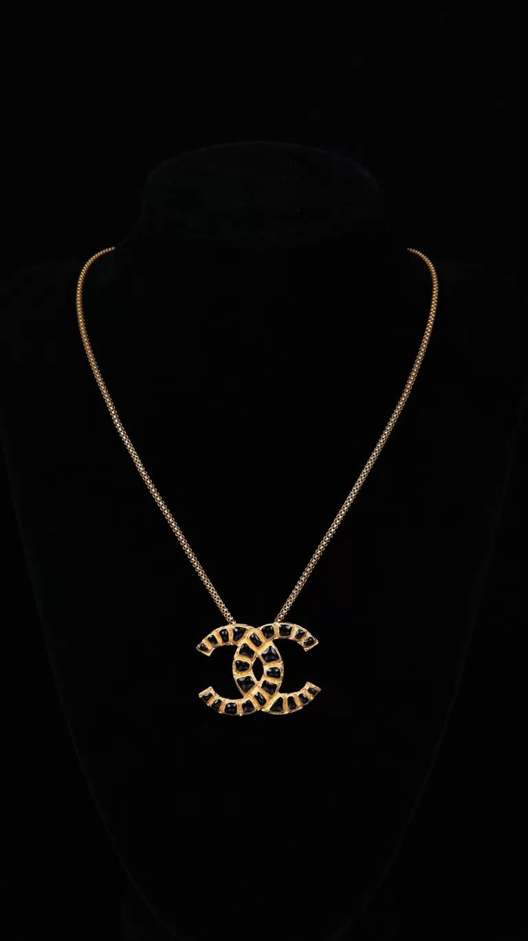 Chanel 19 Black Gold CC Pendant Necklace