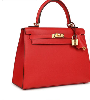 Hermes Kelly 25 Rouge de Coeur Epsom Gold hardware